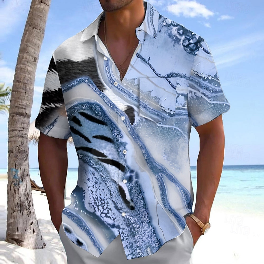 Miesten Geometrinen 3D Print Marmori Paita Kesä paita Button Up paita Lyhythihainen Muoti rento ulko- Loma Arkikäyttö Kesä Kevät Sänkyjen avaus 3D-tulostus kauluspaidat Edessä yksi tasku Punastuvan 2025 - $23.99 –P3