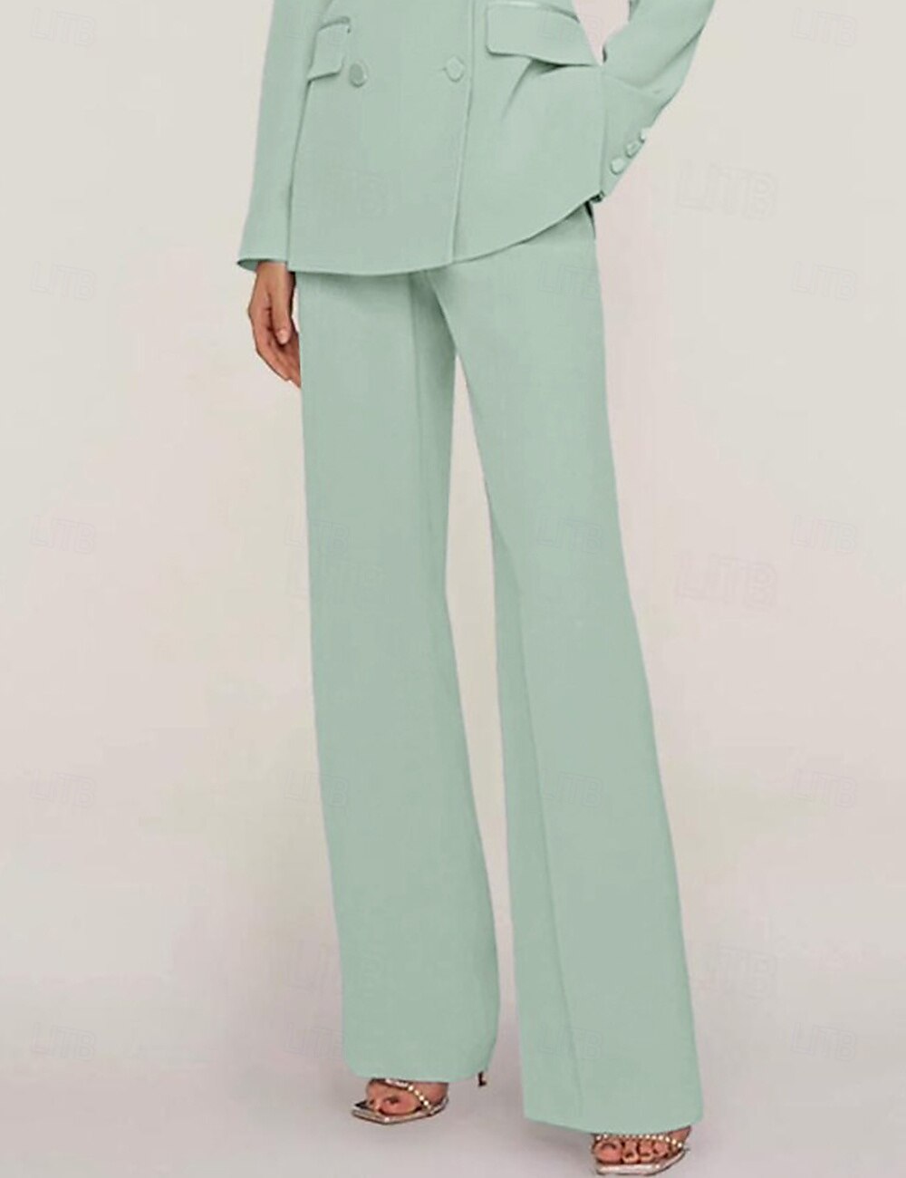 Tuta / Completo Pantalone Abito da cerimonia per signora Formale Ospite di nozze Elegante Colletto a Camicia Lunghezza al pavimento Chiffon Elasticizzato Manica Lunga con Bottoni Tinta unita 2025 del 2025 a $68.99 –P17