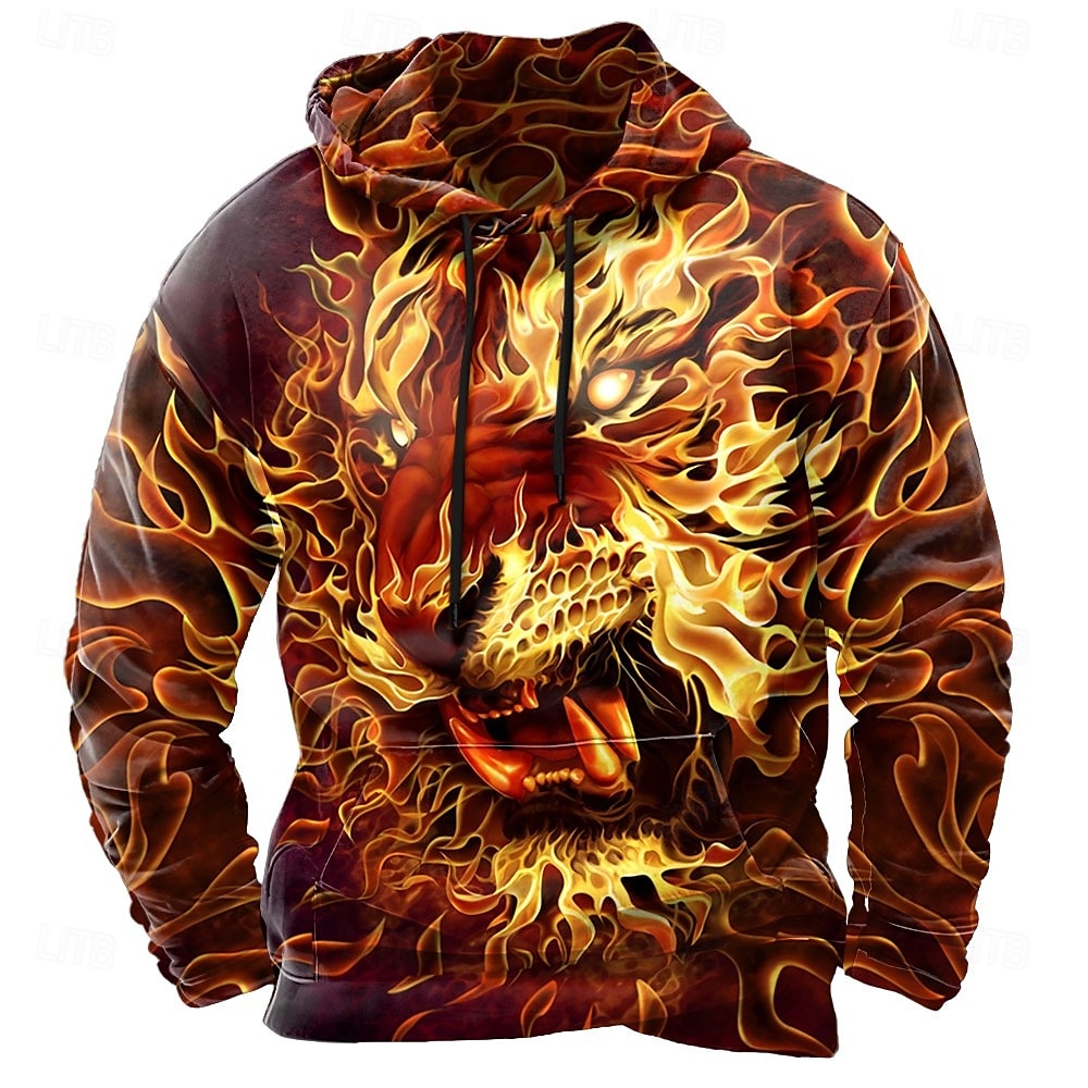 Homens Lobo Moletons Moletom Legal Festa Manga Longa Gola Redonda Bandagem Streetwear Preto Amarelo Com Cordão Arte Gráfica Outono Inverno Designer de 2025 por $26.99 –P5