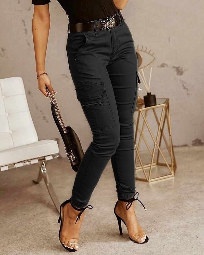 Women's Cargo Pants Pants Trousers Fashion Streetwear Full Length Natural Solid Colored Pocket Comfortable Micro-elastic Sports & Outdoor Daily Wear Dark Brown Black Light Green Army Green Spring Fall 2025 - $24.99 –P3