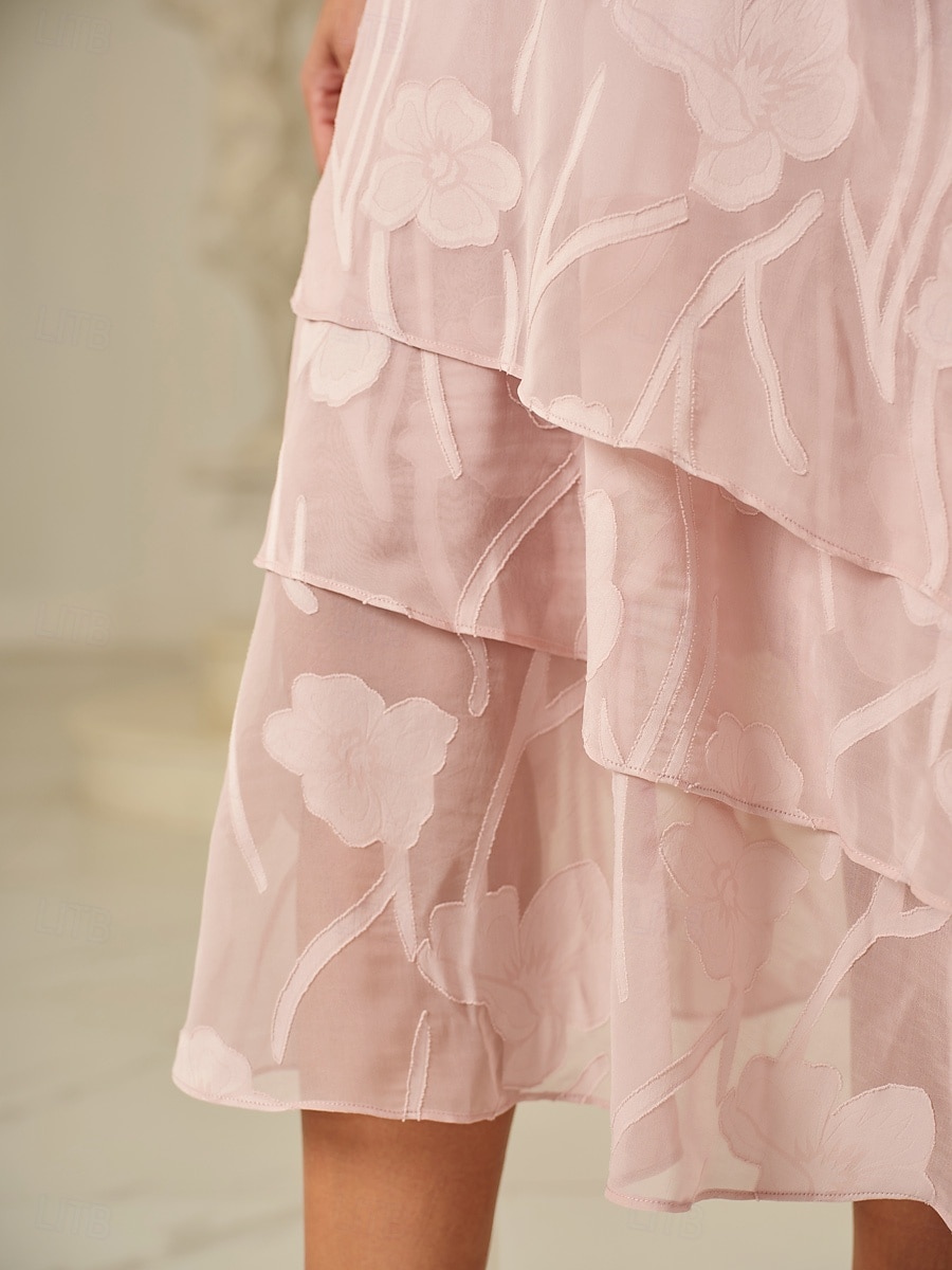 Dame الالتفاف Elegant Midi Medium Midje Skjørt Blomster Multi Layer Uelastisk Fest Avslappet Rosa Sommer Chiffon 2025 - $59.99 –P3