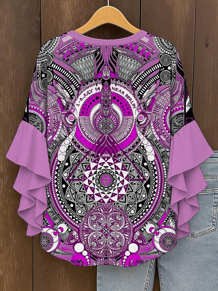 Dámské Halenka Grafika Geometrický Elegantní Čechy Geleneksel 3/4 délka rukávu Do V Běžné topy Denní Dovolená Oblečení na dovolenou Volány Tisk Žlutá Světlá růžová Vodní modrá Fialová Trávová zelená 2025 - $29.99 –P2