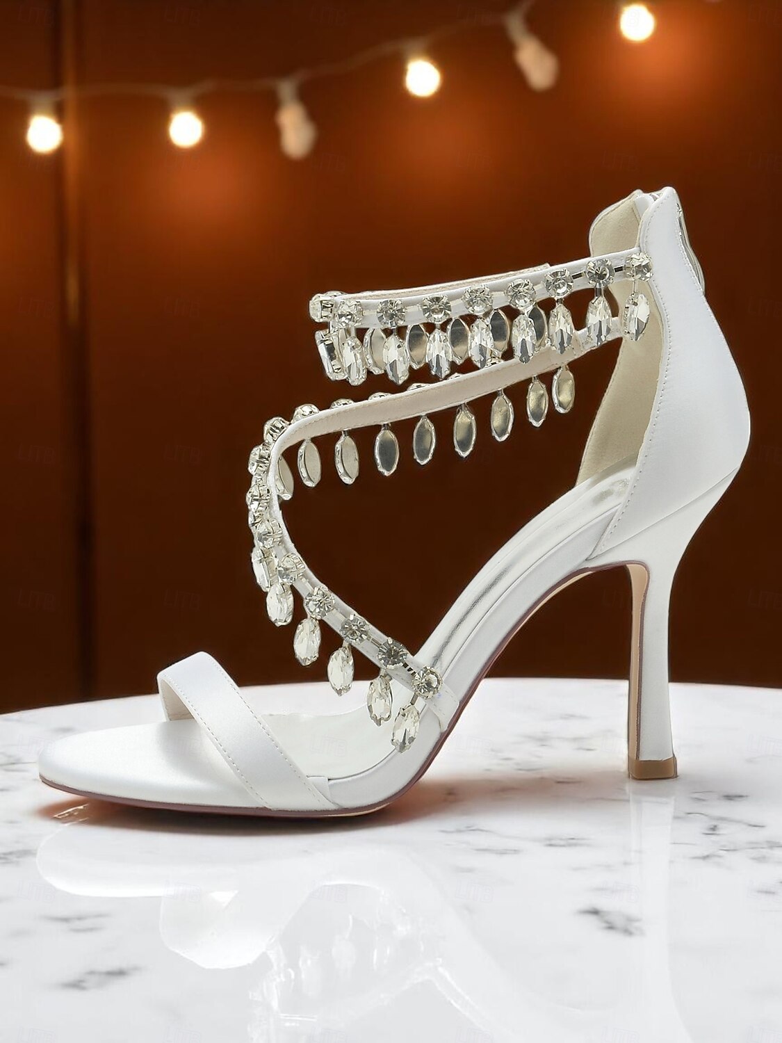 Weiße Damensandalen mit Stilettoabsatz, offene Abendschuhe mit Kristallfransenriemen für formelle Anlässe und Abendpartys 2025 - $69.99 –P2