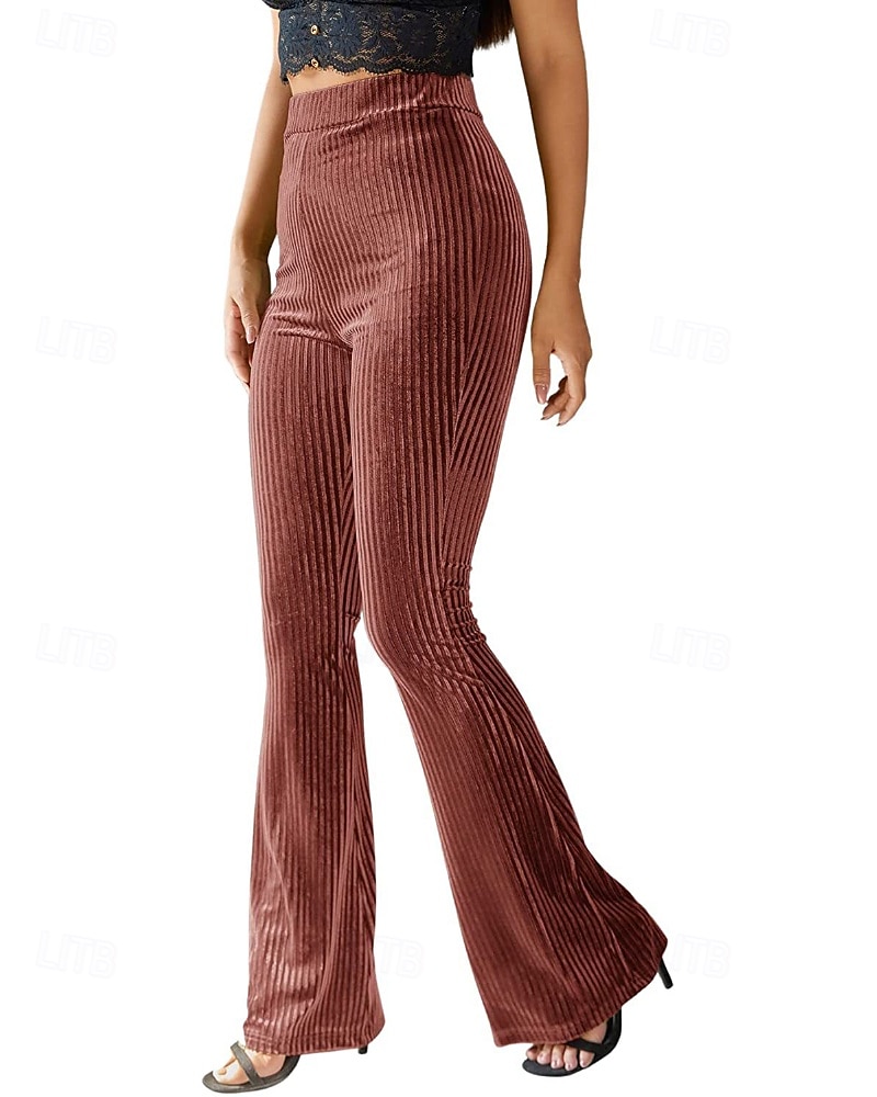 Women's Corduroy Pants Bell Bottom Fashion Streetwear Full Length Natural Plain Elastic Waist Outdoor Comfortable Outdoor Street Weekend claret Deep Green Apricot Grey Fall Regular Fit 2025 - $20.99 –P13