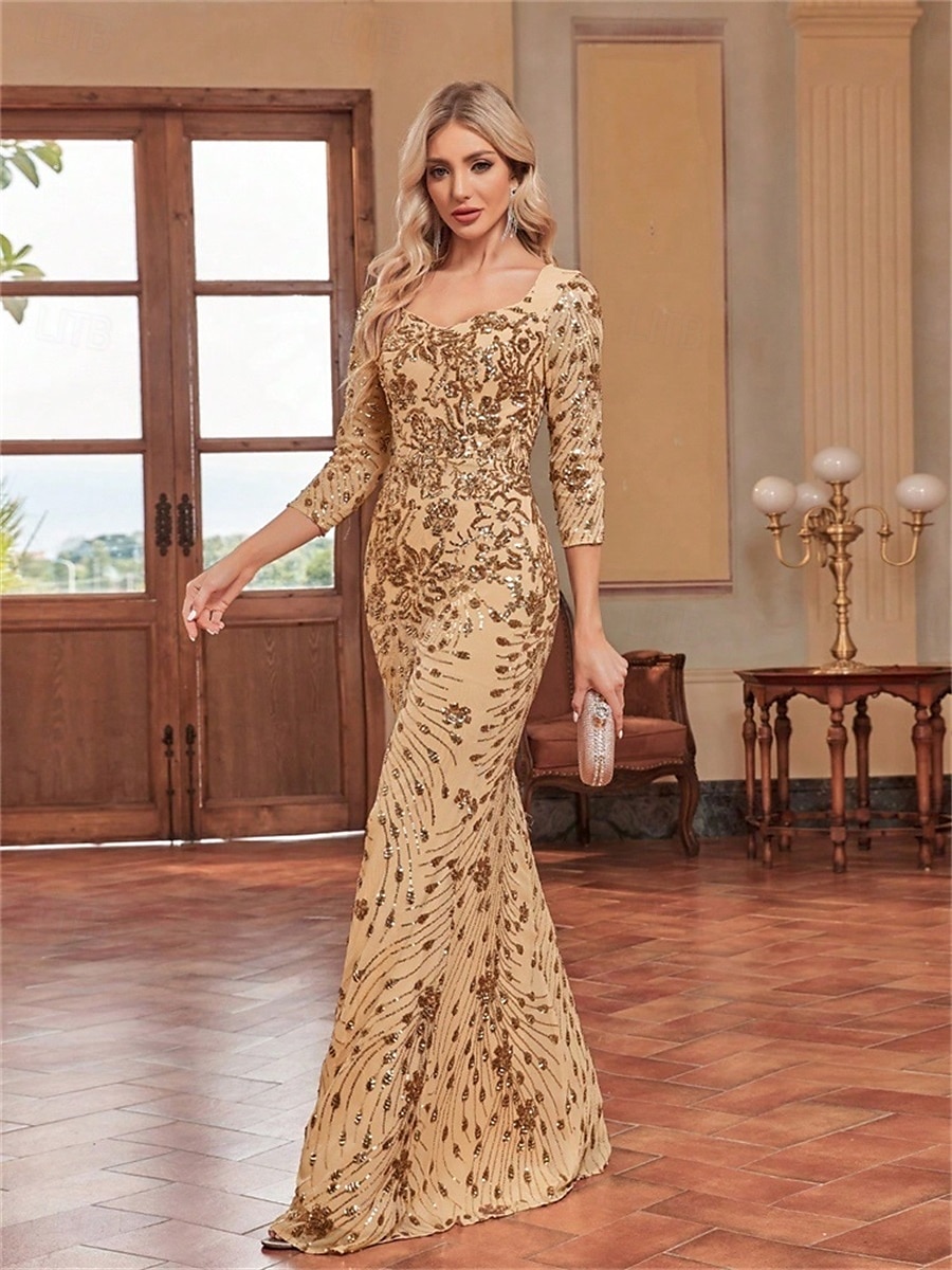 Mermaid / Trumpet Quinceanera Dresses Elegant Dress Formal Wedding Floor Length Long Sleeve Sweetheart Sequined with Sequin 2025 - $109.99 –P9
