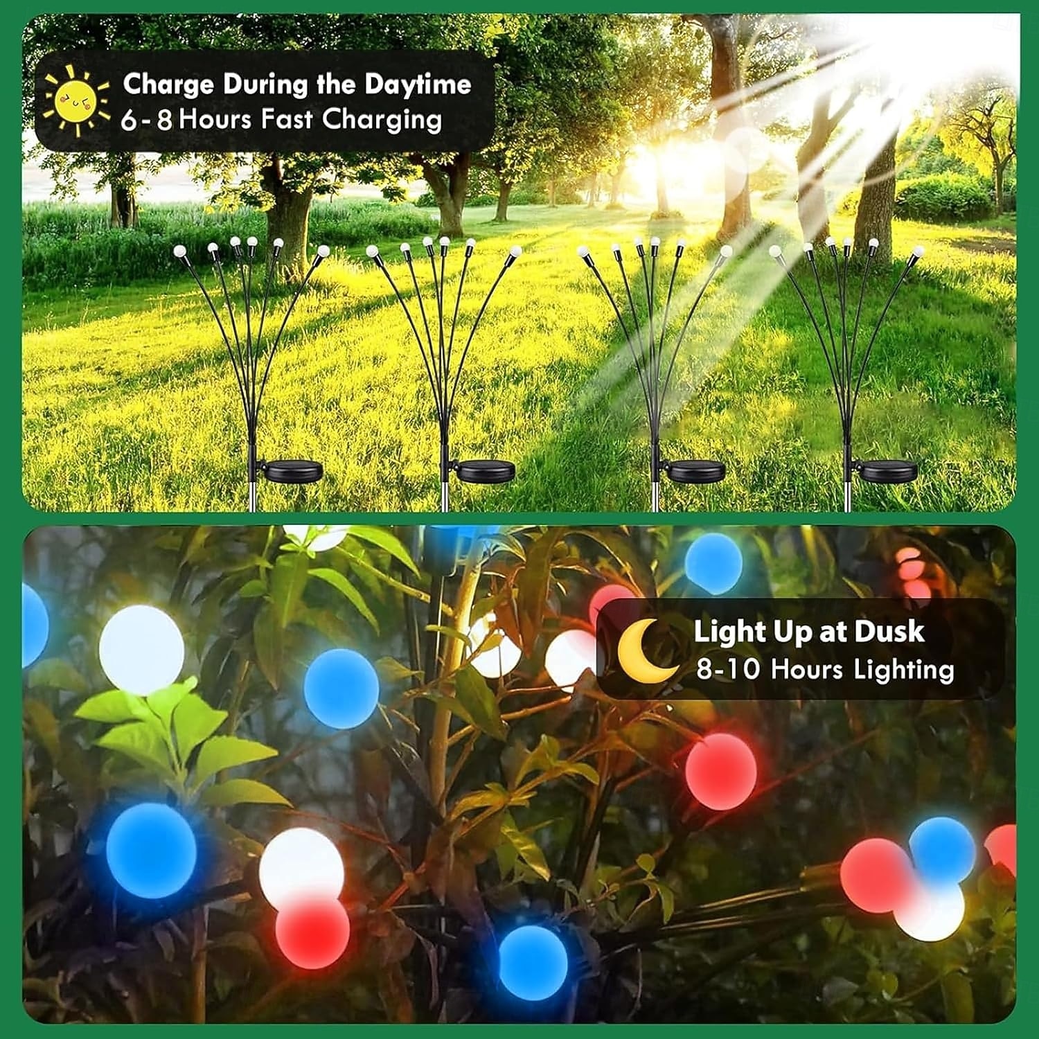 2 шт. патриотичных 12 головок солнечных светильников с огнями светлячков водонепроницаемых для Дня независимости 4 июля 250-й юбилей День памяти сад газон дорожка вечеринки патриотическая атмосфера 2026 - $26.99 –P16