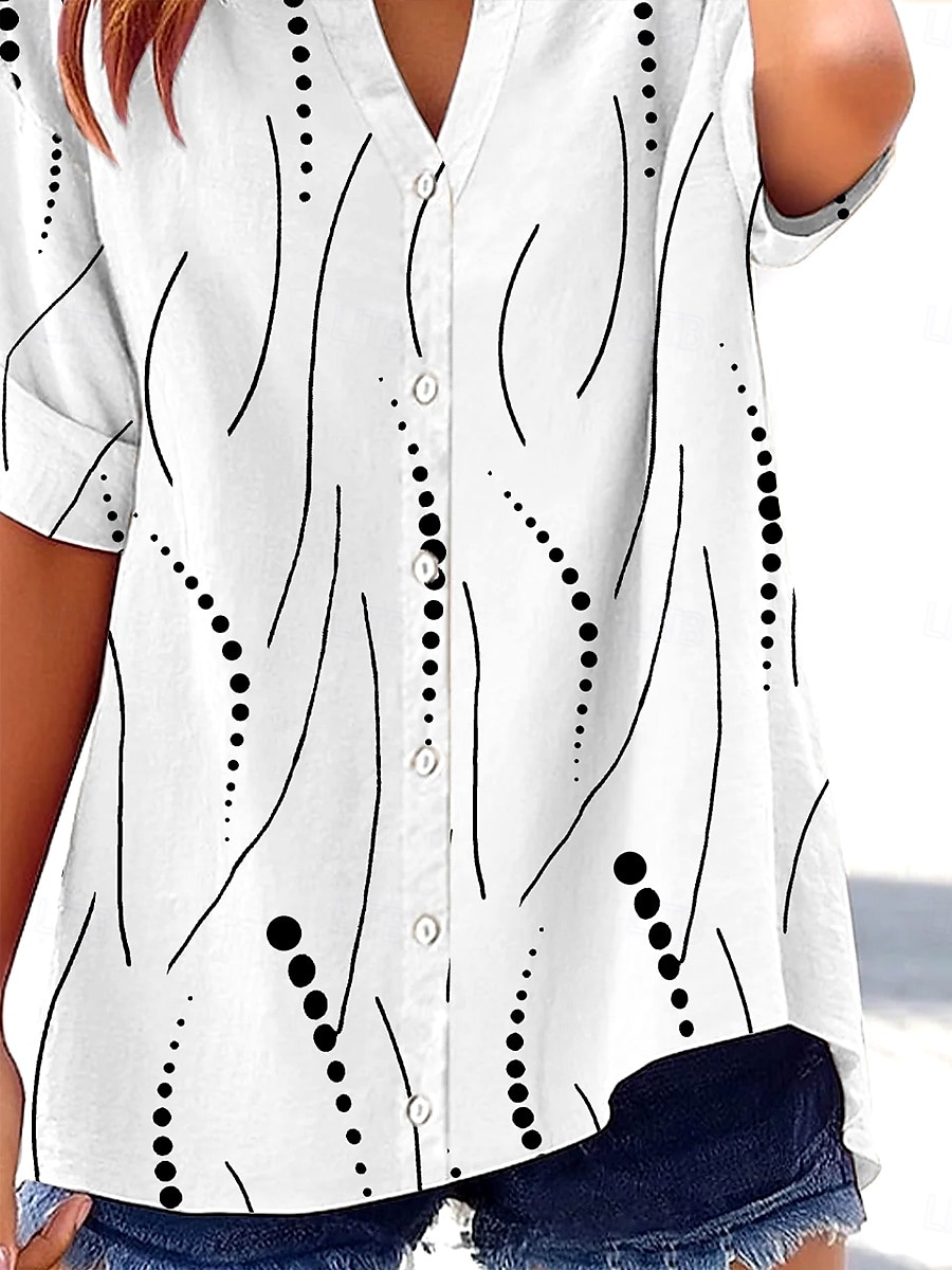 Femmes Chemise Fleuri Rayé 3D ancien Tropical Élégant Manche Courte Encolure en V Hauts Réguliers Quotidien Fête Boutons Blanche bleu marine Été Printemps Automne de 2025 ? €31.99 –P3