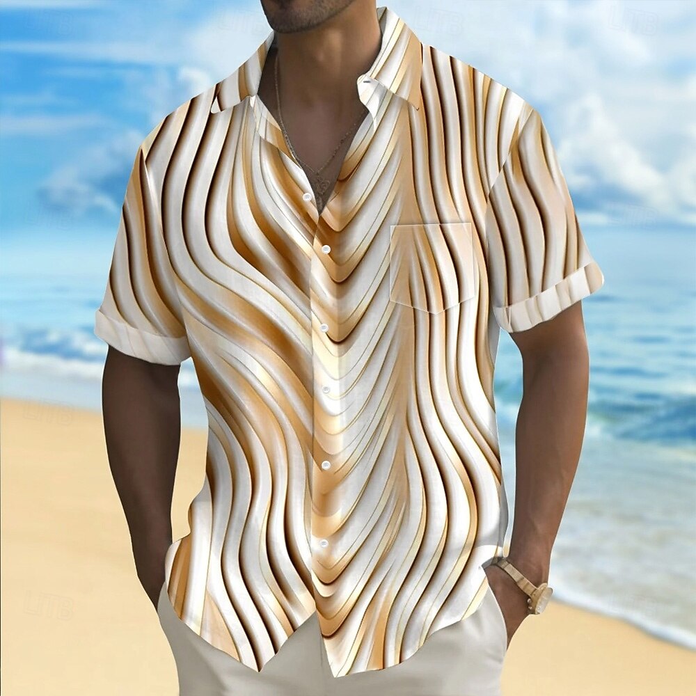 Voor heren Verloop Golven Overhemd Zomer overhemd Overhemd met knopen Korte mouw Mode-casual Buiten Vakantie Dagelijks gebruik Zomer Lente Strijkijzer 3D-afdrukken shirts met kraag Voorste zak Khaki 2025 - $23.99 –P1