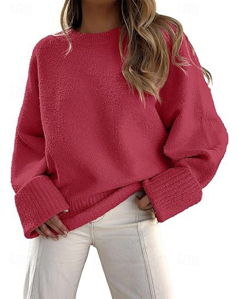 Women's Sweater Pullover Fashion Solid Color Ribbed Crew Neck Knitted Long Sleeve Regular Tops Knit Outdoor Holiday Going out Black White Fall 2025 - $28.99 –P10