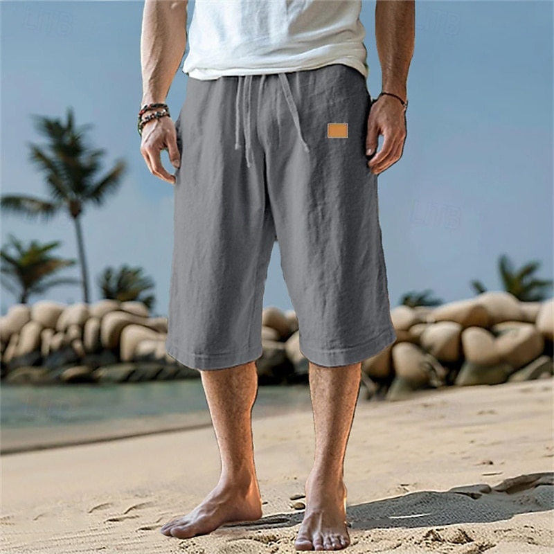 Homens Calças Capri Shorts de linho Shorts de verão Shorts de praia Bolsos Com Cordão Cintura elástica Tecido Conforto Respirável Comprimento da panturrilha Férias Feriado Praia Havaiana Boho Preto de 2025 por $17.99 –P3