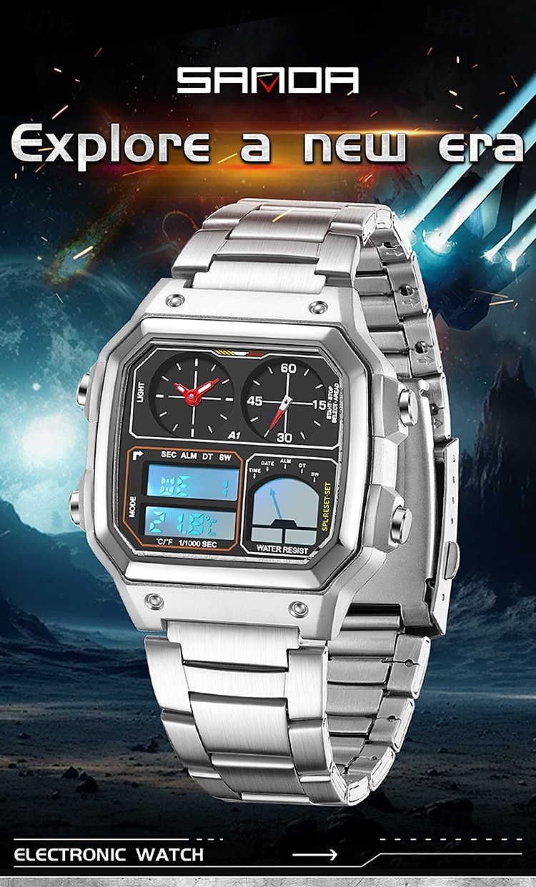 SANDA Men Digital Watch Outdoor Fashion Casual Wristwatch Luminous Stopwatch Alarm Clock Three Time Zones Steel Silicone Gel Watch 2025 - $31.99 –P1