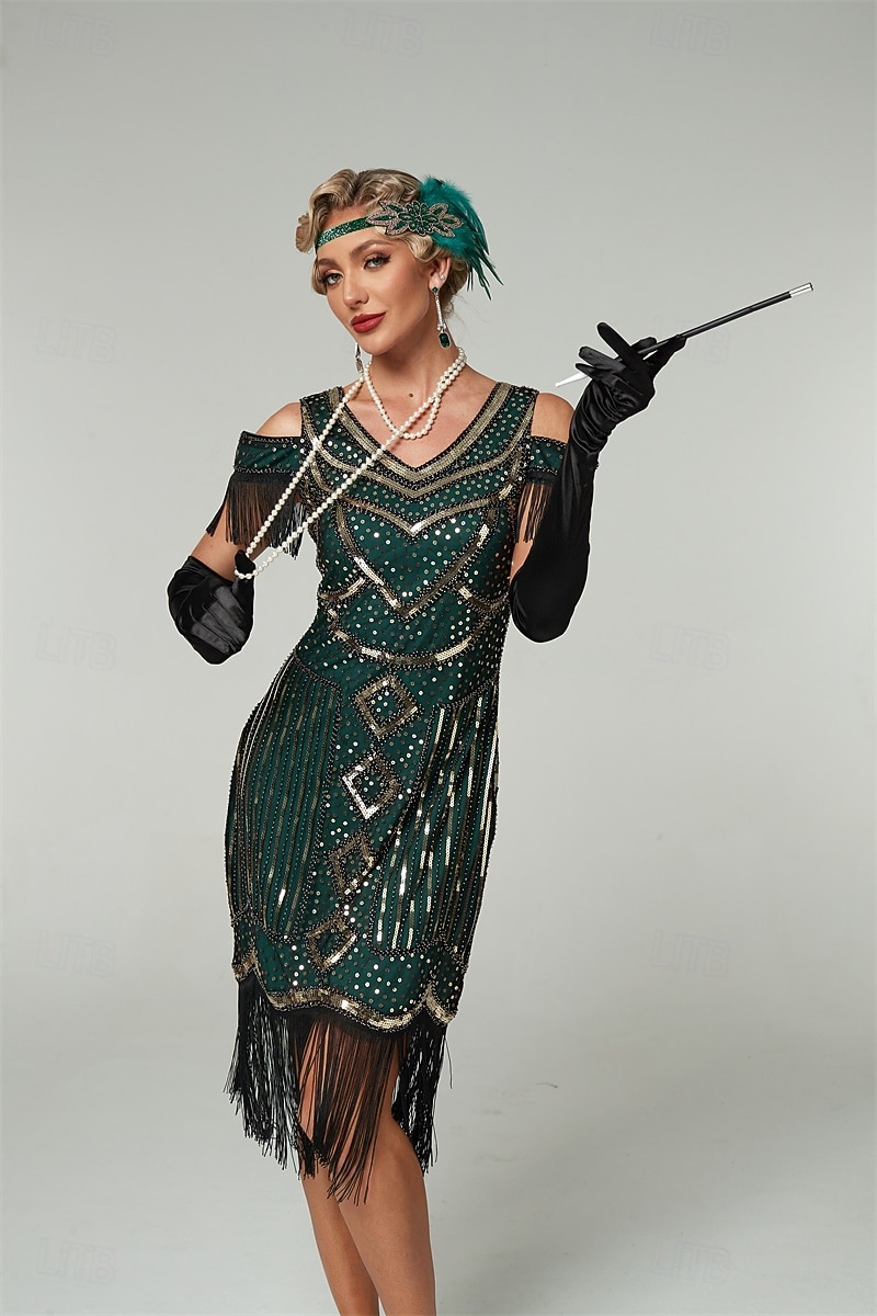 emerald green gatsby dress Green Scoop Neck Embellished Dress With Bow Detail main image 0