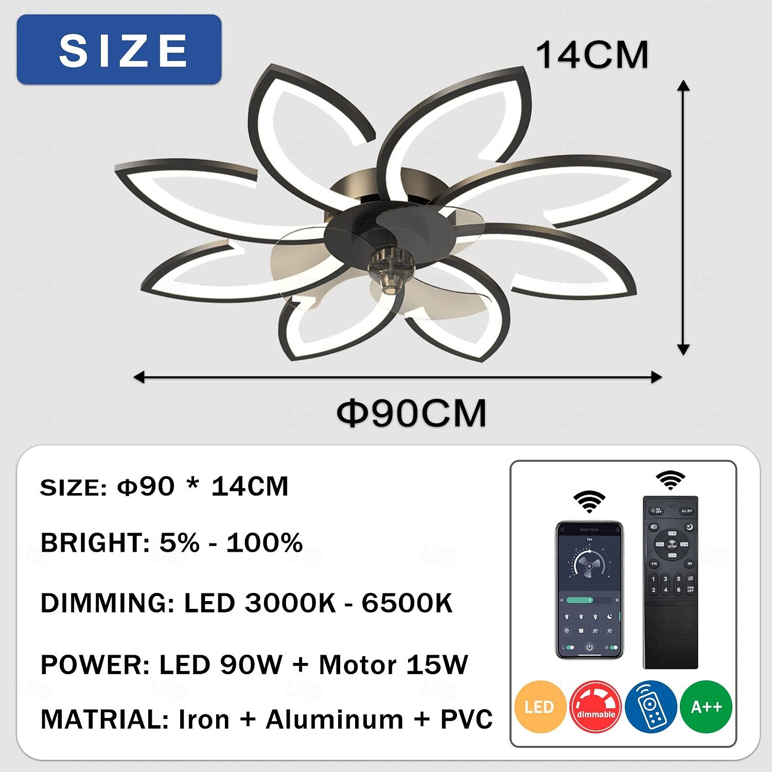Ventilatore da soffitto con illuminazione, moderno ventilatore a LED dimmerabile, lampada da soffitto con ventilatore e telecomando, temporizzazione silenziosa, lampada da soffitto a forma di fiore in del 2025 a $234.59 –P9