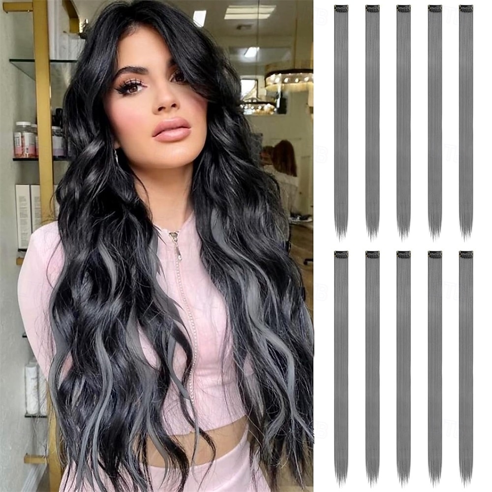 Barevné clip-in příčesky - 10 ks béžově blond melírované rovné syntetické clip-in příčesky pro ženy 22 palců 2025 - $19.99 –P4