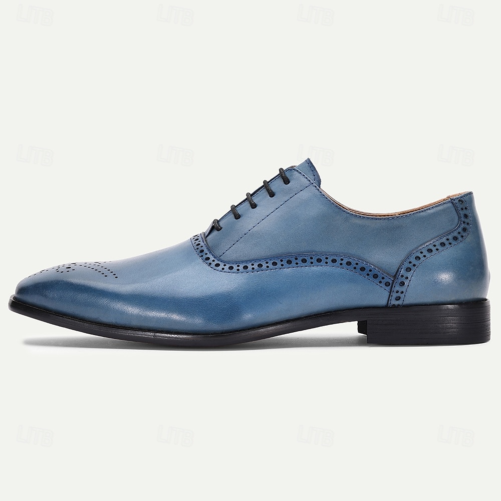 Herren-Brogue-Abendschuhe aus echtem Rindsleder in Blau – klassische Schnürschuhe für formelle Anlässe, Business und Hochzeiten 2025 - $109.99 –P3