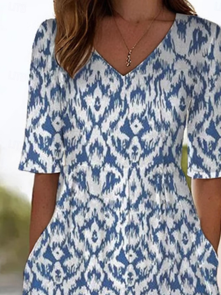 Femmes Normal Combinaison Actif Abstrait Demi Manches Jambe large Col rond Avec Poches Imprimé Vacances Quotidien Coupe régulière Bleu Été de 2025 ? $37.99 –P2