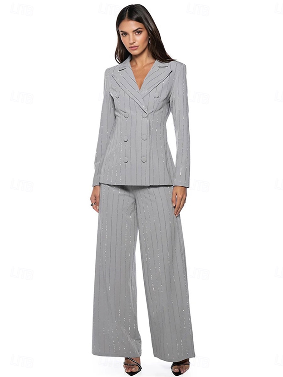 Hosenanzug Mutter der Braut Kleid Elegantes Hemdkragen Knöchellänge Polyester Langarm mit Knöpfen 2025 - $139.99 –P5