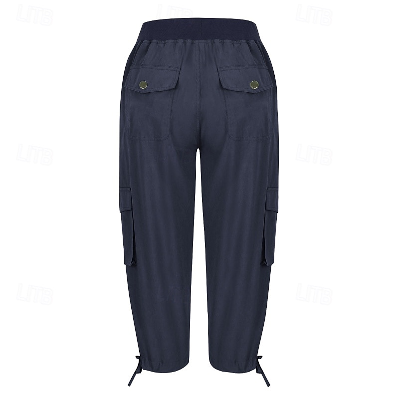 Damen Cargo-Hosen Stoffhosen Streetwear Lässig Wadenlang Natürliche Taille Einfach Tasche Elastisches Kordelzugdesign Bequem Außenbereich Outdoor Streetwear Kamel Dunkelbraun Hellhimmelblau Schwarz 2025 - $22.99 –P17