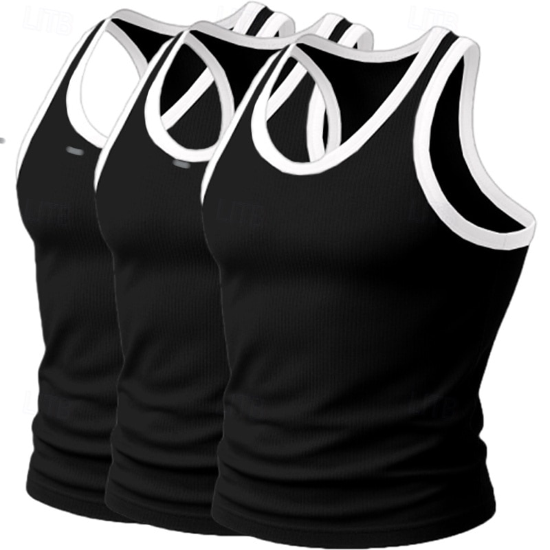 3-teiliges Herren-Tanktop, Unterhemd, ärmellos, Unterhemd, Unterhemd, ärmellos, U-Ausschnitt, Rundhalsausschnitt, Sommer, Farbblock, Pit-Streifen, Modedesigner, sportliches Tanktop 2025 - $25.99 –P5