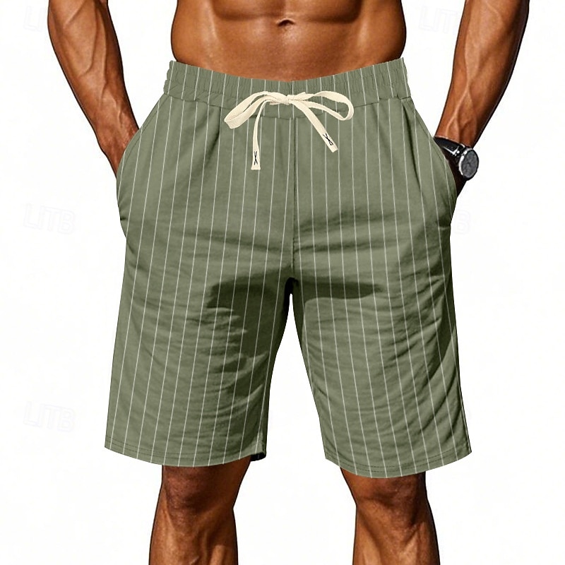 Voor heren Korte broek Linnen korte broek Zomer korte broeken Strandshorts Trekkoord Zak Elastische taille Gestreept Comfort Ademend Korte Strand Vakantie Feestdagen Hawaii Boho Zwart Marineblauw 2026 - $20.99 –P6