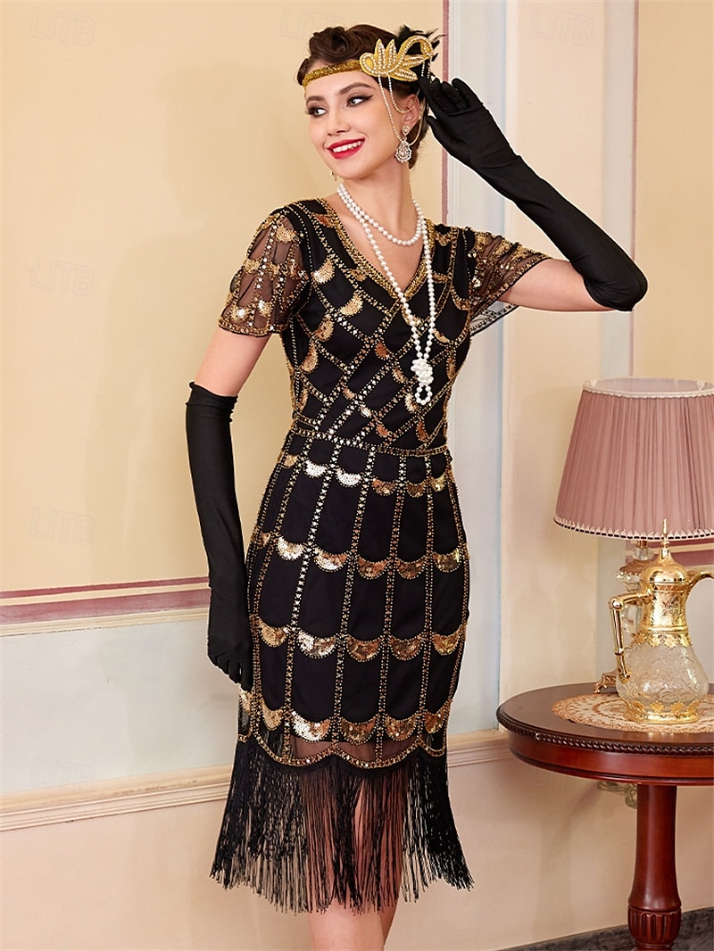 Retro Řvoucí 20s 20. léta 20. století Bubenové šaty Šaty Úbory Velký Gatsby Svatební host Flitry Třásně Maškarní kostým Dámské Vánoce předvečer Všech svatých Karneval Párty a večer Svatební hostina 2025 - $51.99 –P8