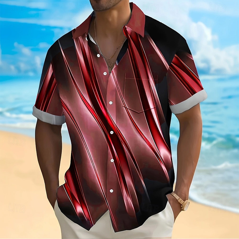 Herr Geometrisk Marmor Abstrakt konst Skjorta Sommarskjorta Knapp upp skjorta Kortärmad Mode Casual Utomhus Semester Vardag Sommar Vår Nedvikt 3D-utskrift krage skjortor Främre en ficka Rubinrött 2025 - $23.99 –P4