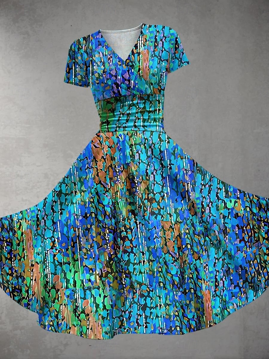 Femmes Robe Midi Robe d'été Robe ajustée et évasée Fête Occasionnel Quotidien Fête Coupe régulière Fleuri Graphique Manche Courte Col en V Bleu Fuchsia Orange Été de 2025 ? $27.99 –P3