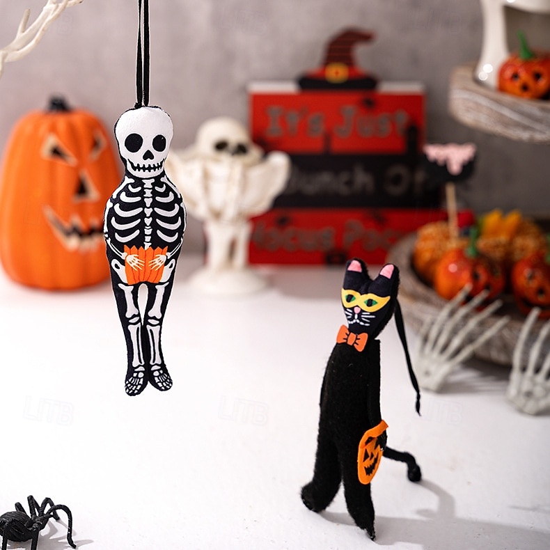 Λούτρινα κρεμαστά στολίδια για το Halloween, χαριτωμένη διακόσμηση κρανίου φαντάσματος μαύρης γάτας με κολοκύθα για πάρτι στο σπίτι, μικρή απαλή διακόσμηση τοίχου για το Halloween 2025 - $6.49 –P1