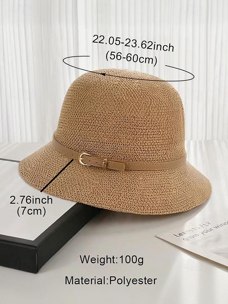 Opvouwbare polyester zonnehoed met brede rand voor dames met gespdetail - opvouwbare zomerstrandhoed voor reizen, tuinieren en buitenactiviteiten 2026 - $11.99 –P9