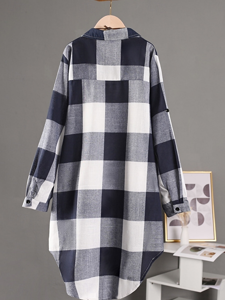 Damskie Szałat Wygodny Oddychający Guziki Nadruk Codzienny Kratka Urlop Ulica Codzienny Dzienne zużycie Guziki jednorzędowe Długie Wieczorne Regularny Długi rękaw Odzież wierzchnia Czarny i biały 2025 - $22.99 –P12