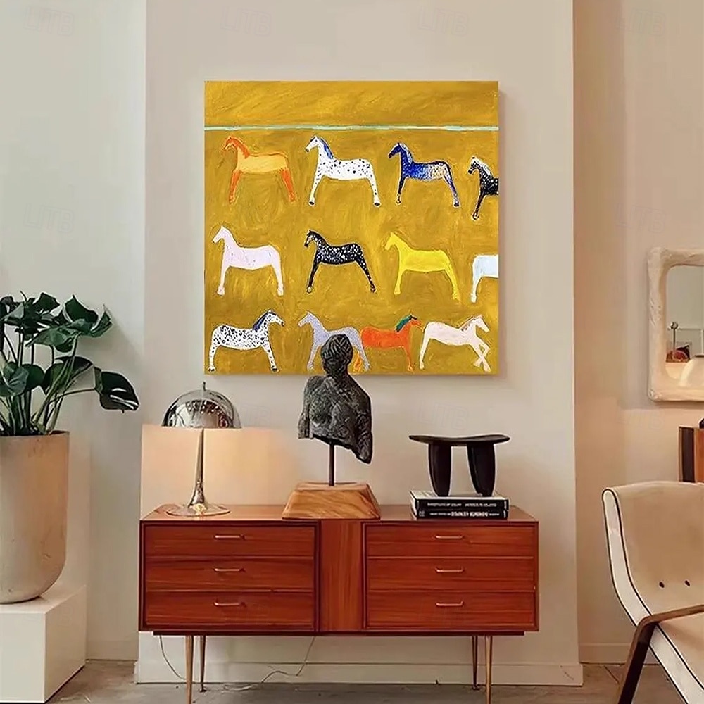 Mintura Handmade Yellow Horse Oil Paintings On Canvas Wall Art Decoration Modern Abstract Animals Picture For Home Decor Rolled Frameless Unstretched Painting 2025 - $116.99 –P3