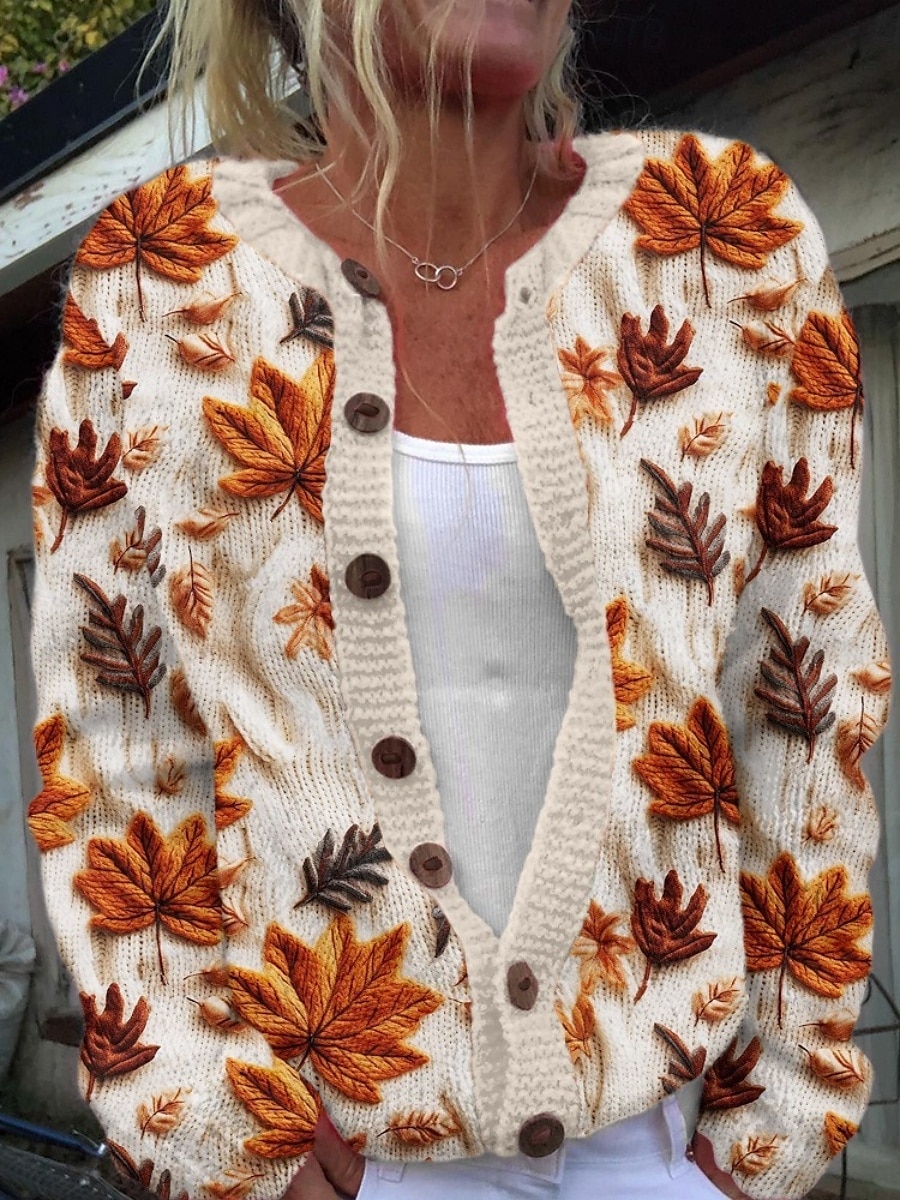 Women's Sweater Cardigan Elegant Vintage Fashion Floral Crew Neck Pocket Knitted Print Long Sleeve Regular Tops Knit Outdoor Daily Weekend Purple Green Fall Winter 2025 - $13.49 –P2
