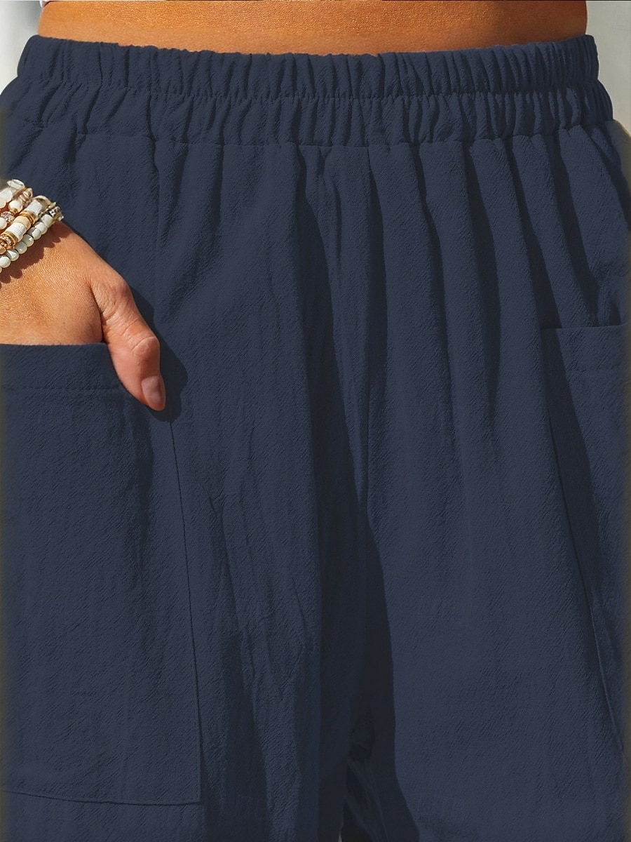 Damen Hose aus Baumwollleinen Basic Volle Länge Hohe Taille Einfach Tasche Komfort Außenbereich Mikroelastisch Urlaub Straße Lässig Schwarz Rosa Wein Marineblau Sommer Frühling Herbst Lässiger Schnitt 2025 - $23.99 –P8