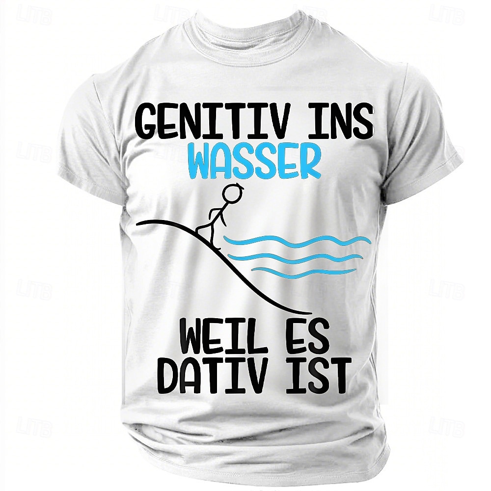 Męska śmieszna koszulka T-shirt z dowcipem o niemieckiej gramatyce - Genitiv Ins Wasser Weil Es Dativ Ist Koszulka z krótkim rękawem 2026 - $19.49 –P4