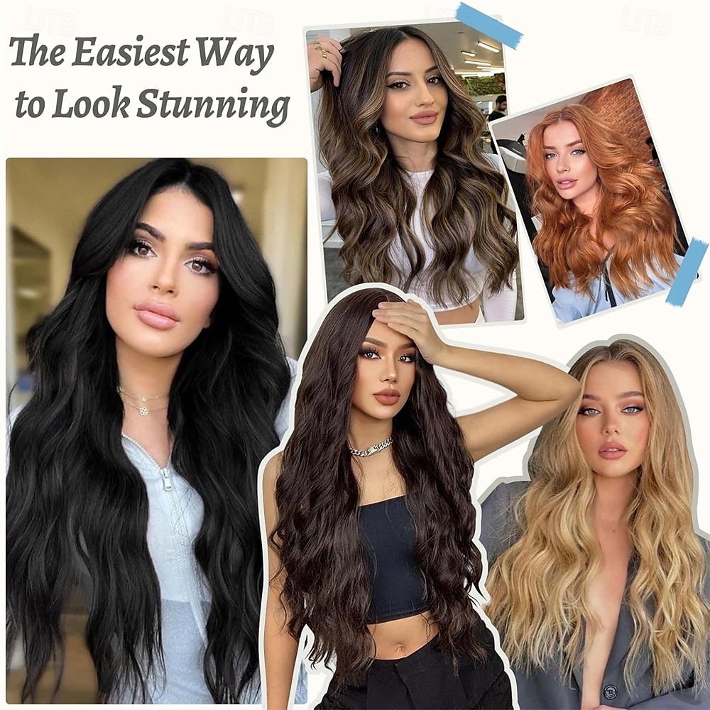 Clip-in haarextensies 24 inch 8 stuks natuurlijk zwart mix zilvergrijs lang golvend synthetisch haar extensies clip-ins dikke dubbele inslag extensies voor vrouwen 2025 - $26.99 –P7