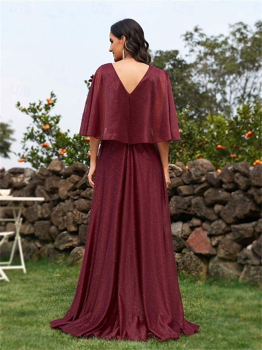 Robes de quinceanera en A élégante robe formelle mariage longueur au sol manches 3/4 en V chiffon dos en V avec plis de 2025 ? $99.99 –P14