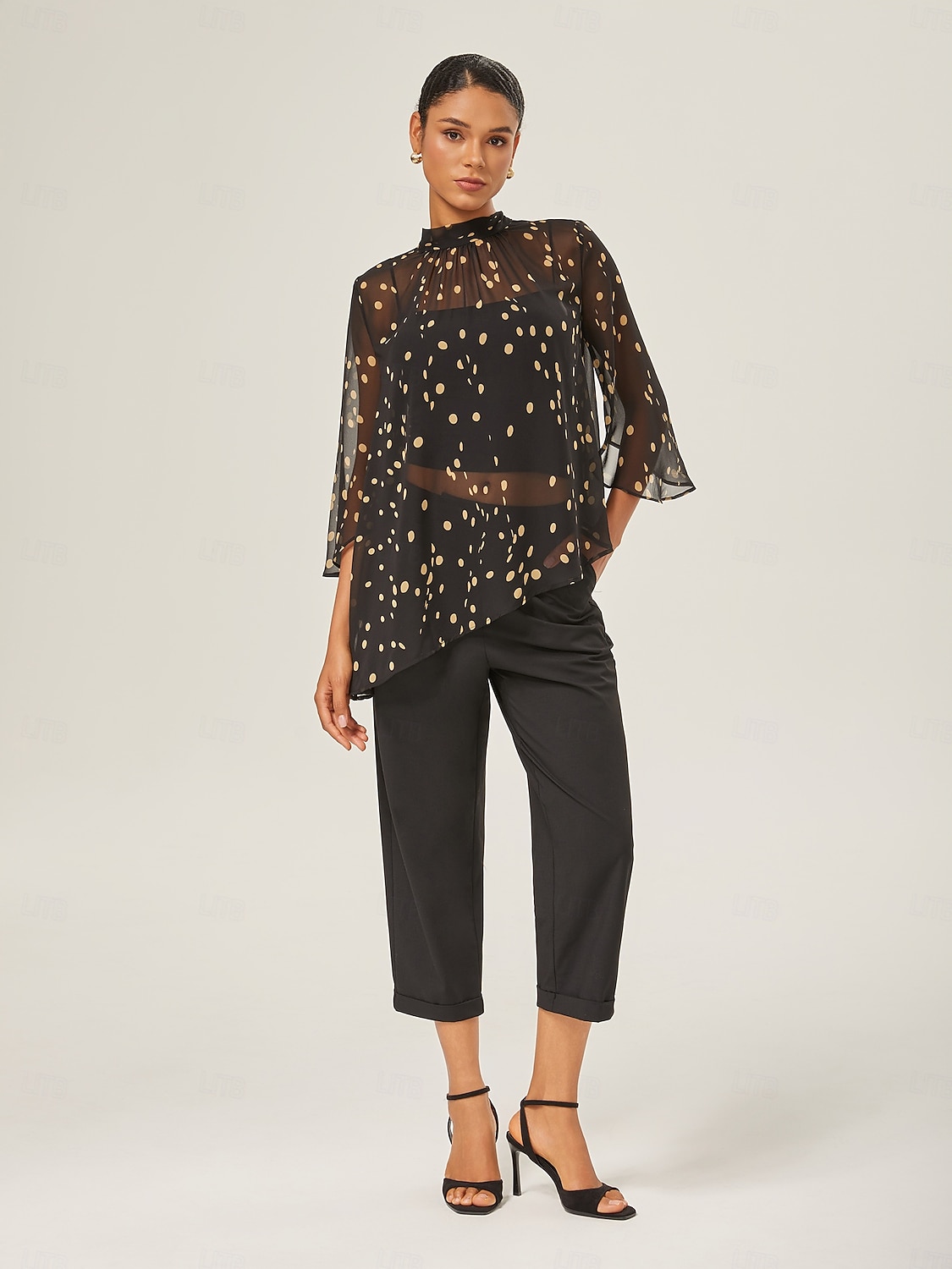 Per donna Femminile Camicia casual A Pois Casuale Manica del polsino svasato Nero annodata Elegante Bohemien Vacanza Collo Alto Estate Primavera Autunno del 2025 a $52.99 –P2