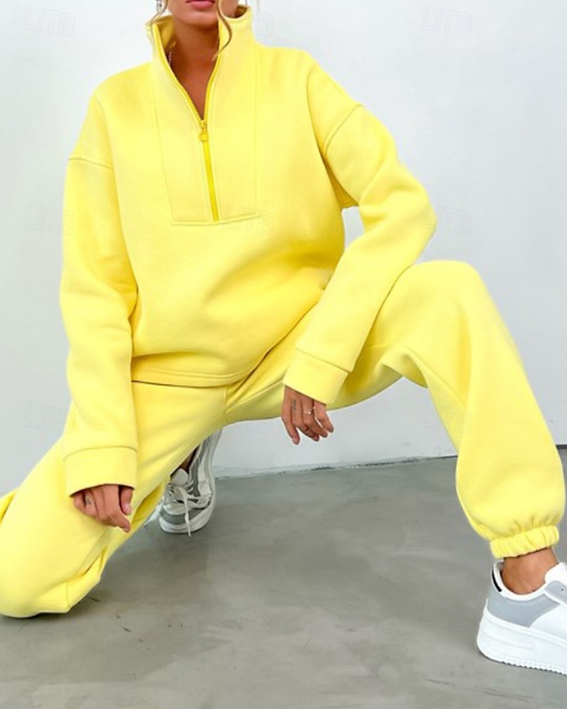 Γυναικεία Φόρμα Αθλητικές Φόρμες Φούτερ με πουλόβερ Τσέπη με φερμουάρ Μονόχρωμο Ρούχα σύνολα Φθινόπωρο Μαύρο Κίτρινο Σπαντέξ Προπόνηση Ένδυση γυμναστικής και άθλησης Τρέξιμο 2026 - $36.99 –P5