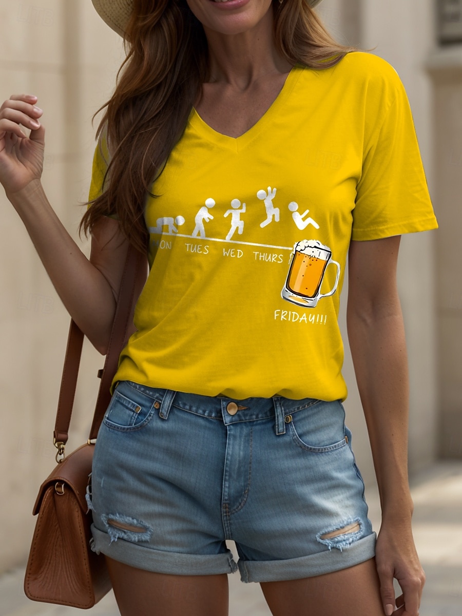 Oktoberfest Pentru femei Tricou Grafic Scrisă Epocă Stilat Clasic Manșon scurt În V Topuri obișnuite Zilnic Imprimeu Negru Alb Galben Roz Îmbujorat Roșu-aprins Vară Primăvară 2025 - $19.99 –P8