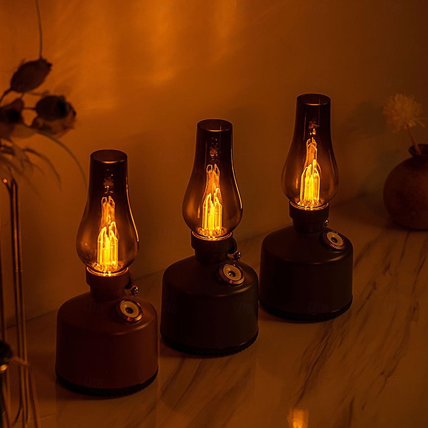 1 umidificatore vintage a lampada a cherosene, capacità 260 ml, silenzioso, con 2 impostazioni di nebulizzazione, luce notturna con oscuramento continuo per la camera da letto di casa del 2025 a $27.99 –P3