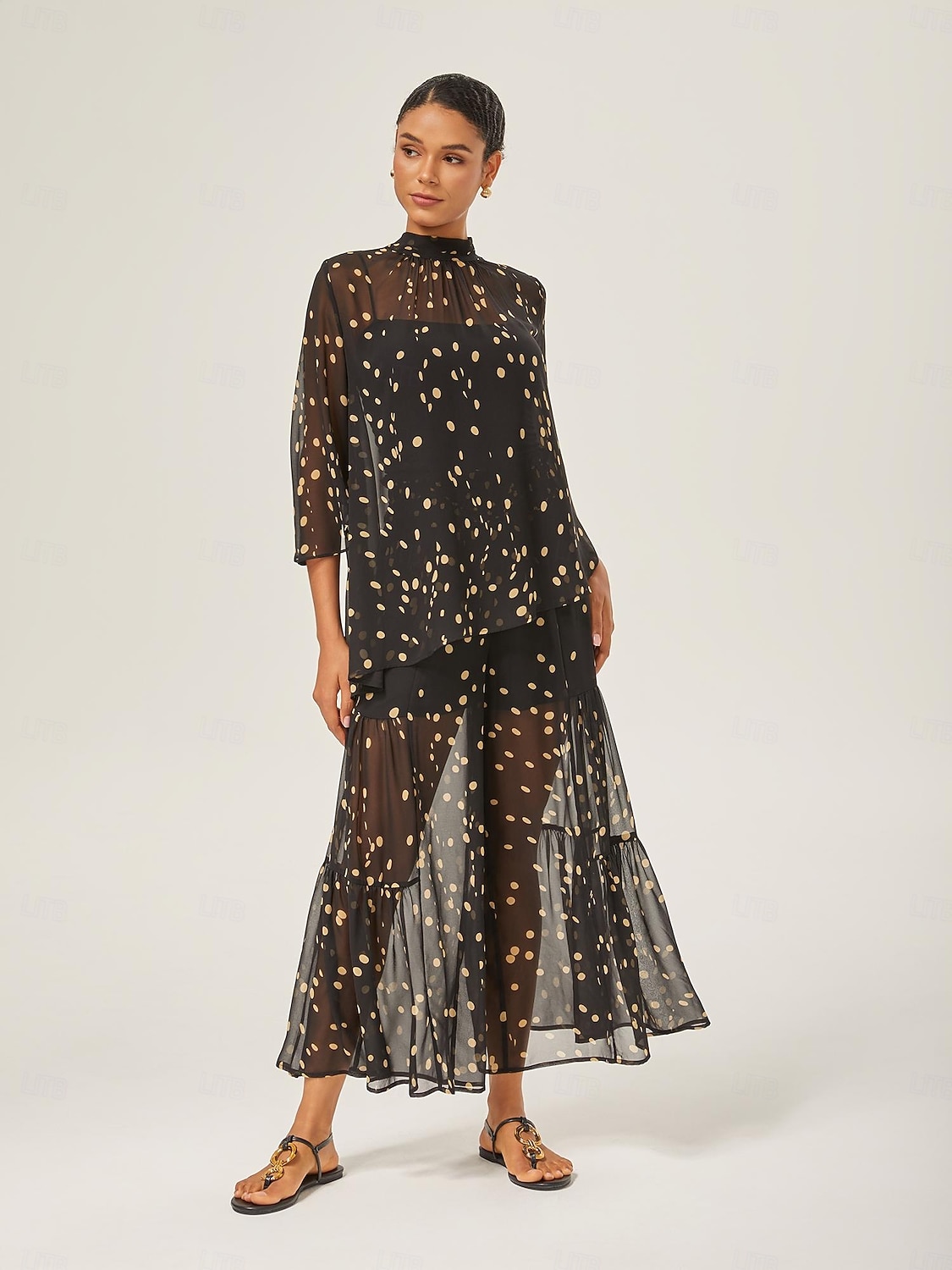 Per donna Femminile Camicia casual A Pois Casuale Manica del polsino svasato Nero annodata Elegante Bohemien Vacanza Collo Alto Estate Primavera Autunno del 2025 a $52.99 –P7