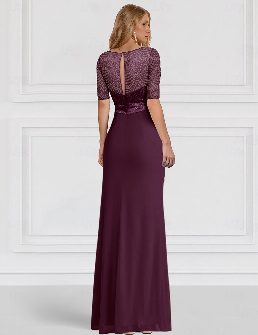 A-Linie Brautmutterkleid Hochzeitsgast Elegant V Ausschnitt Bodenlang Chiffon Halbarm mit Rüschen Einfarbig 2025 2025 - $129.99 –P2