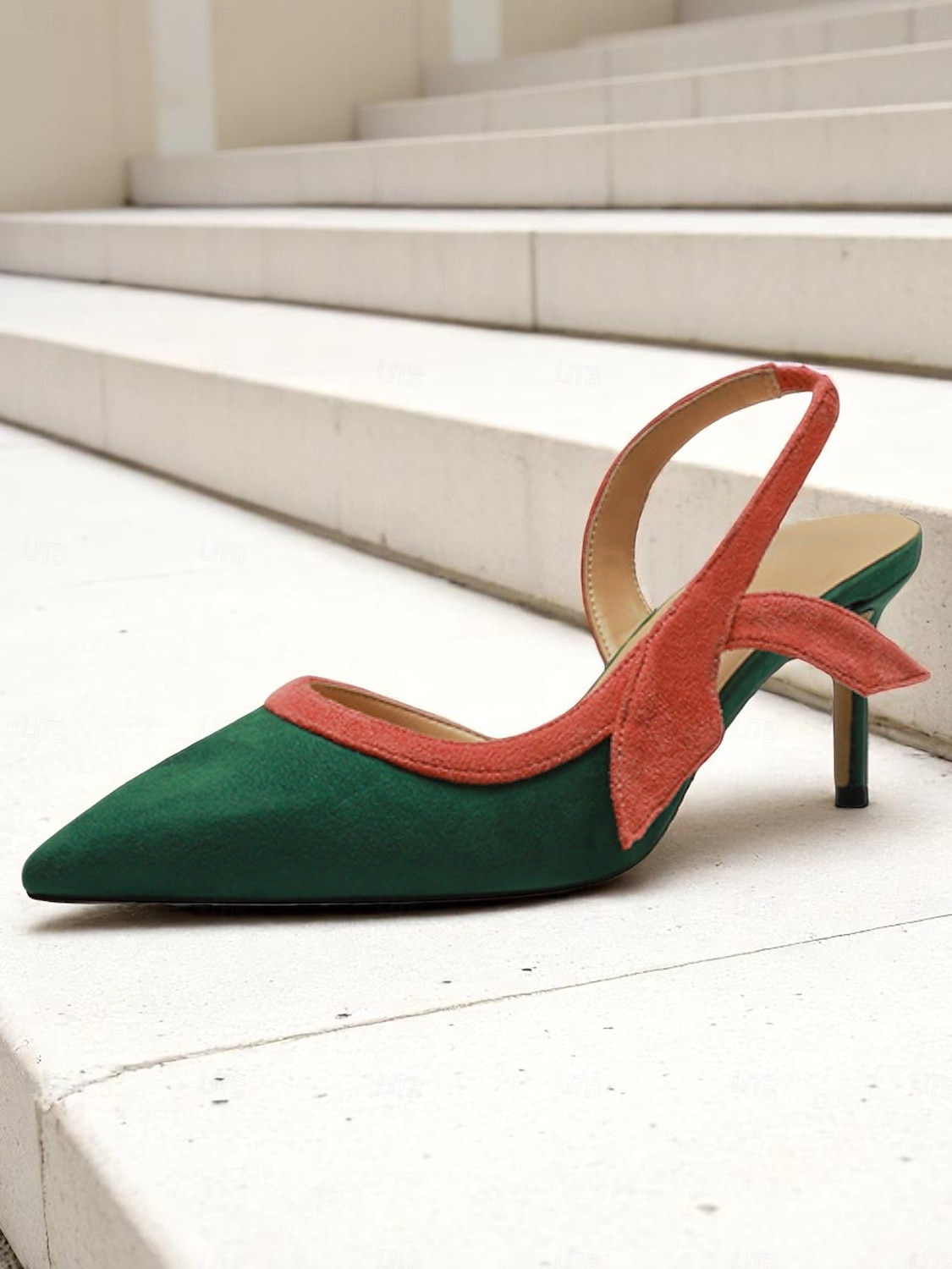 Scarpe con tacco a spillo color block verde e ruggine da donna, décolleté con tacco basso e punta affilata per appuntamenti casual e outfit chic di tutti i giorni del 2025 a $46.99 –P3