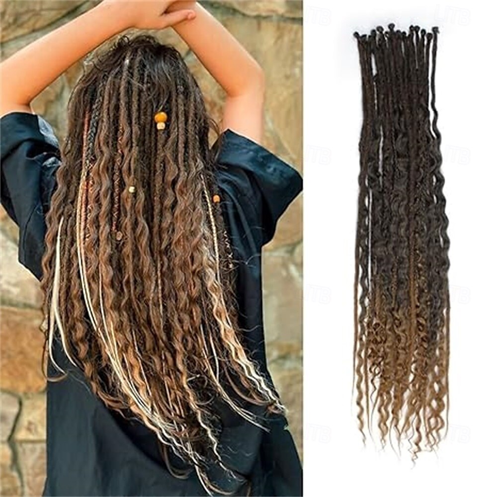 24 Inch 3 In 1 Dreadlock Extensions Sets 30 Strands Mixed Ombre Blue Synthetic SE Dreads Extensions 100% Handmade Soft Single Ended Curly Boho Wavy Dreads for Girls 2025 - $58.99 –P12