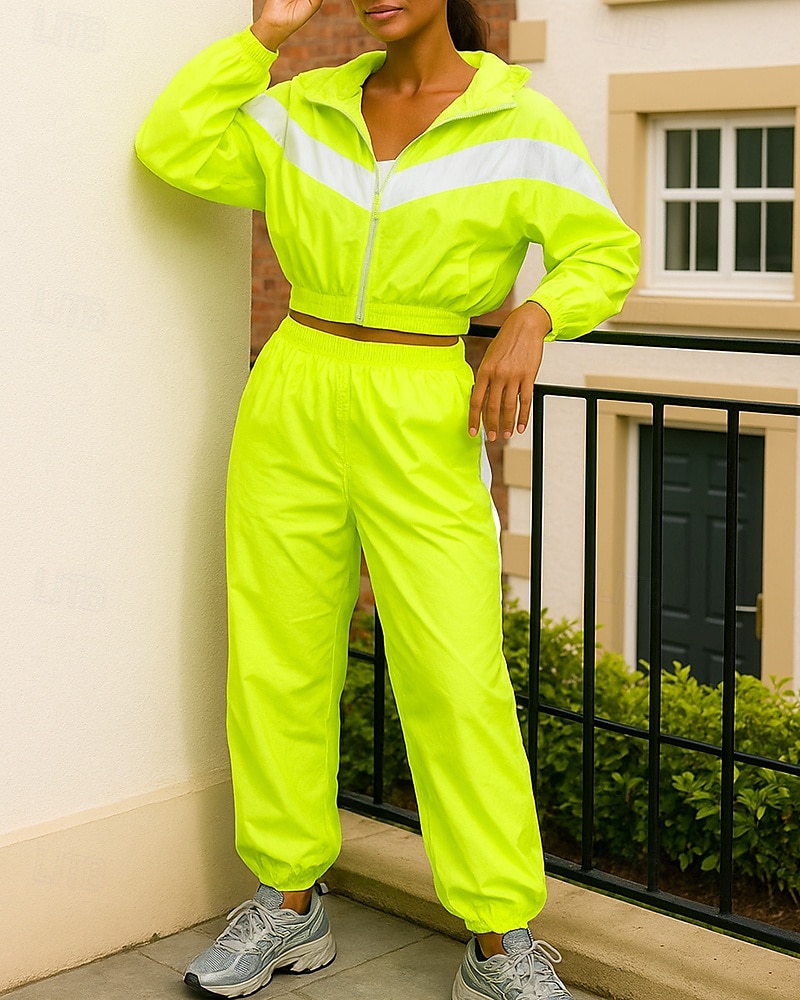 Γυναικεία Φόρμα Αθλητικές Φόρμες Παντελόνι για στίβο Τσέπη με φερμουάρ Μονόχρωμο Ρούχα σύνολα Άνοιξη Φθινόπωρο Μαύρο Λευκό Γυμναστήριο Εκπαίδευση Τρέξιμο Αντιανεμικό Μακρυμάνικο Αθλητισμός 2026 - $41.99 –P4