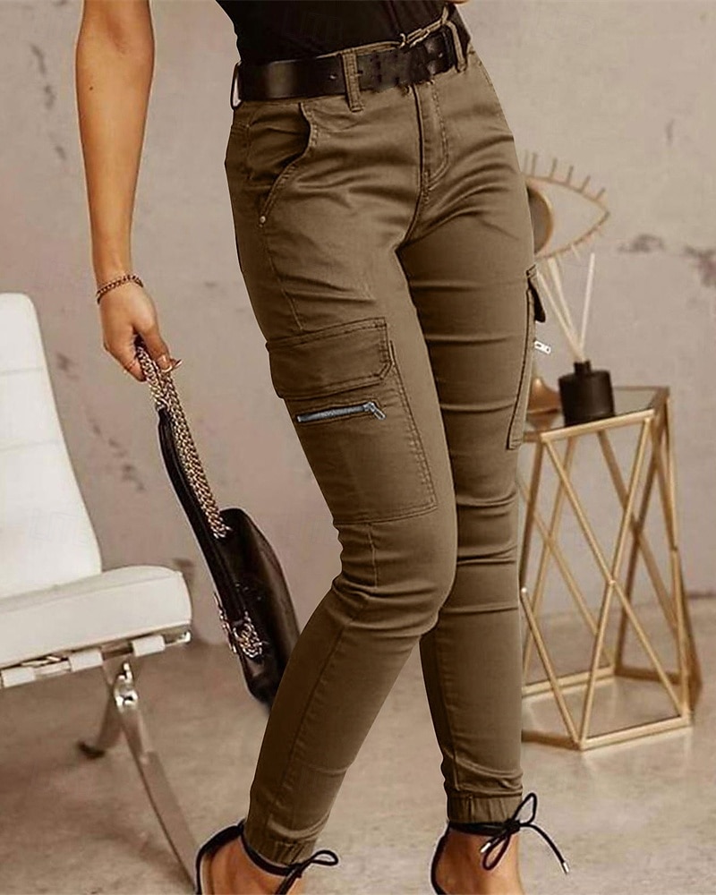 Women's Cargo Pants Pants Trousers Fashion Streetwear Full Length Natural Solid Colored Pocket Comfortable Micro-elastic Sports & Outdoor Daily Wear Dark Brown Black Light Green Army Green Spring Fall 2025 - $24.99 –P7