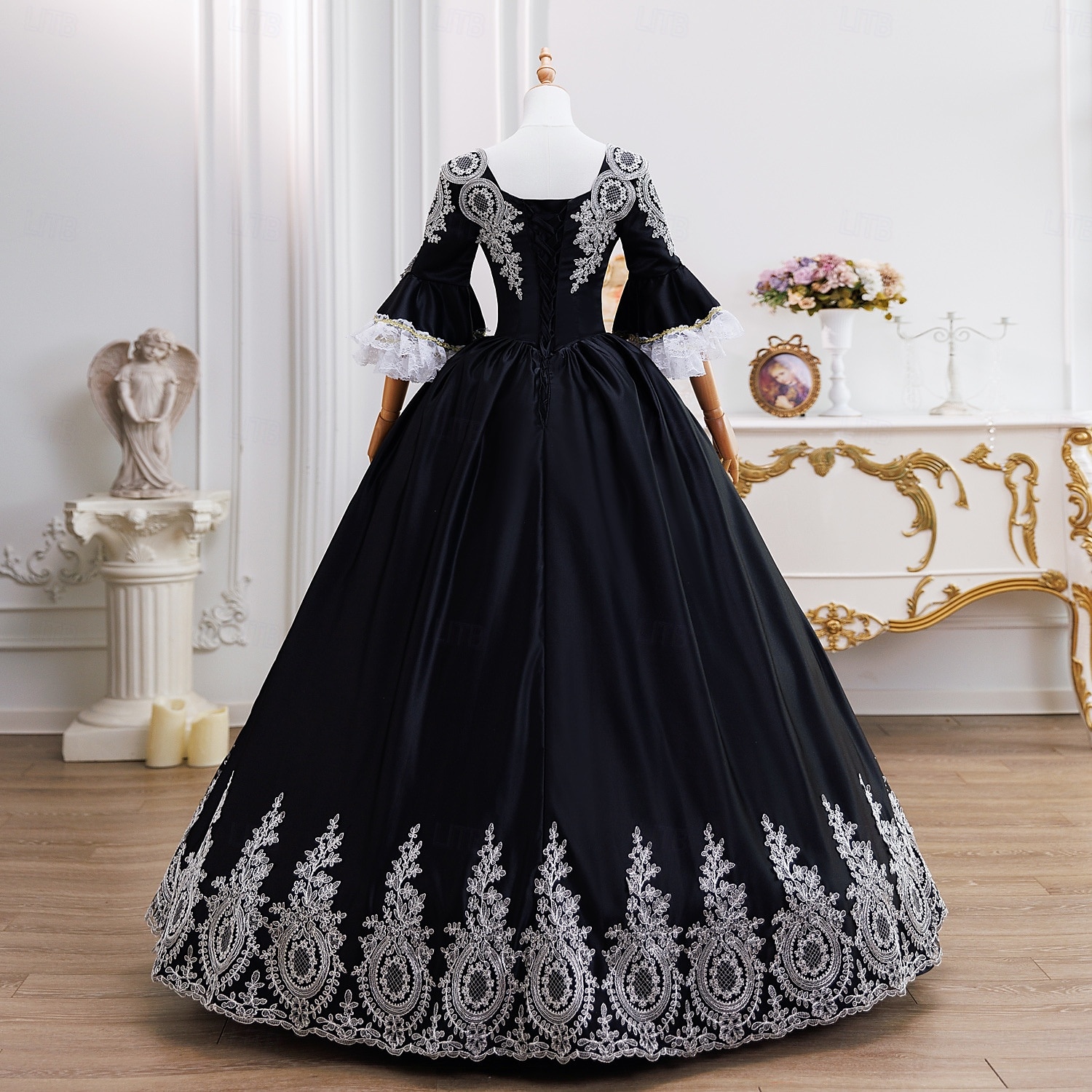 Vintage Rokoko Renaissance Maxi Kleid Normal Ein Hauch Prinzessin Braut Plissiert Gerüscht Prinzessin Rundhals Kostüm Damen Halloween Karneval Maskerade Leistung Party Halloween Erwachsene Ganzjahres 2025 - $193.99 –P6