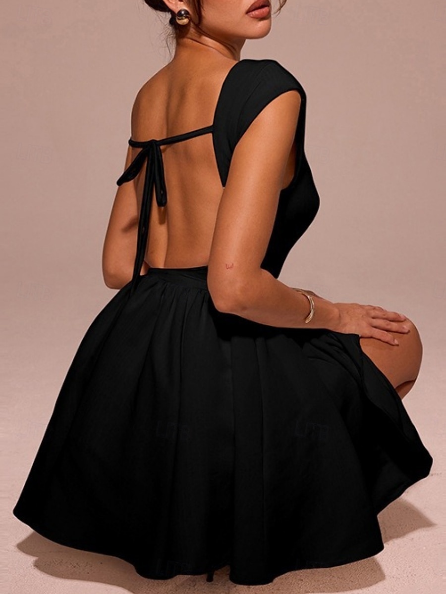 Damen Minikleid Figurbetontes Kleid Elegant Party Cocktail Hochzeit Outdoor Party Normale Passform Einfarbig Ärmellos Rundhalsausschnitt Schwarz Weiß Wein Sommer 2025 - $26.99 –P9
