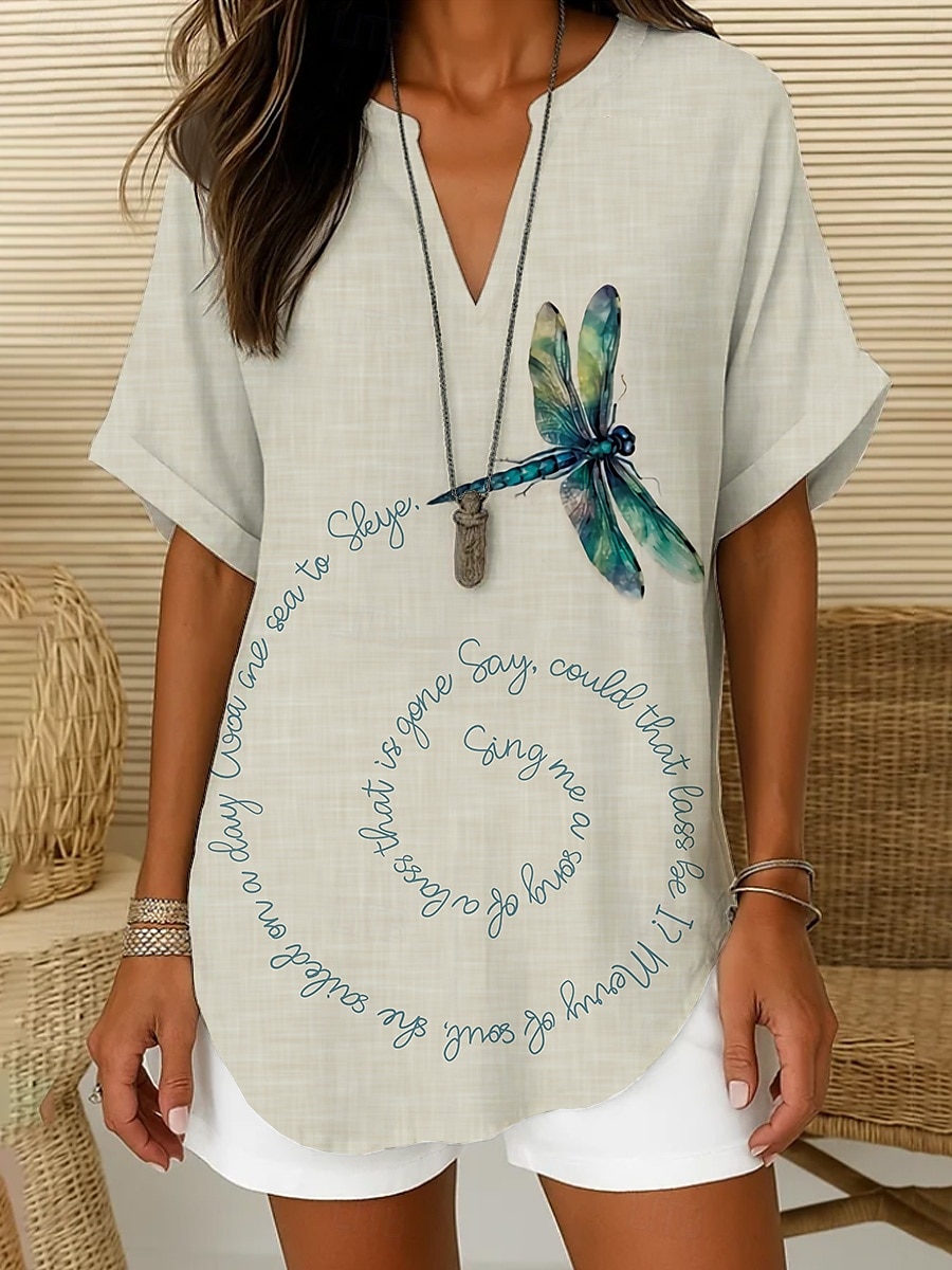 Women's Boho Shirt Graphic Animal Bohemia Vintage Daily Short Sleeve V Neck Regular Tops Daily Holiday Semi Formal White Light Green Royal Blue Blue Purple Summer Spring 2025 - $23.99 –P5