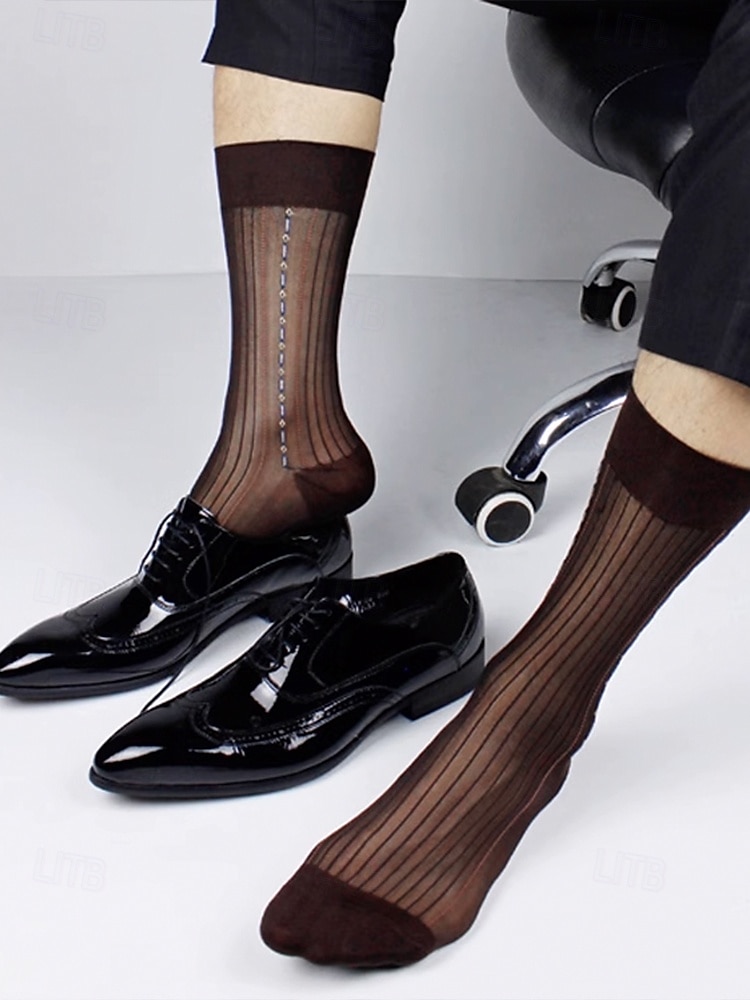 мужские прозрачные деловые носки, ретро-вертикальные полосы, дышащие тонкие нейлоновые носки до середины икры, подходят для офисных работников и официальных мероприятий 2026 - $11.99 –P3